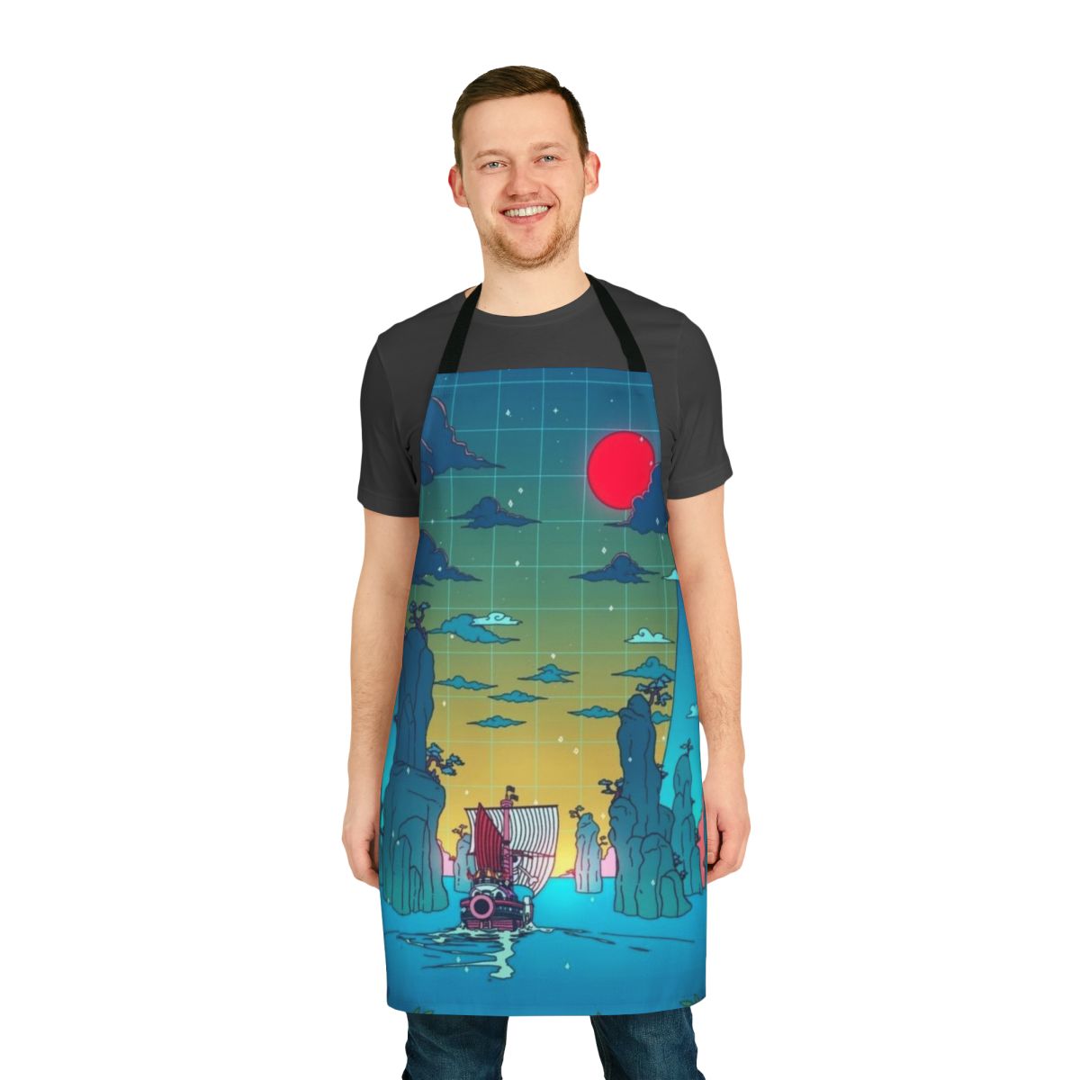 Colorful one piece inspired apron featuring the Sunny ship and sea motifs