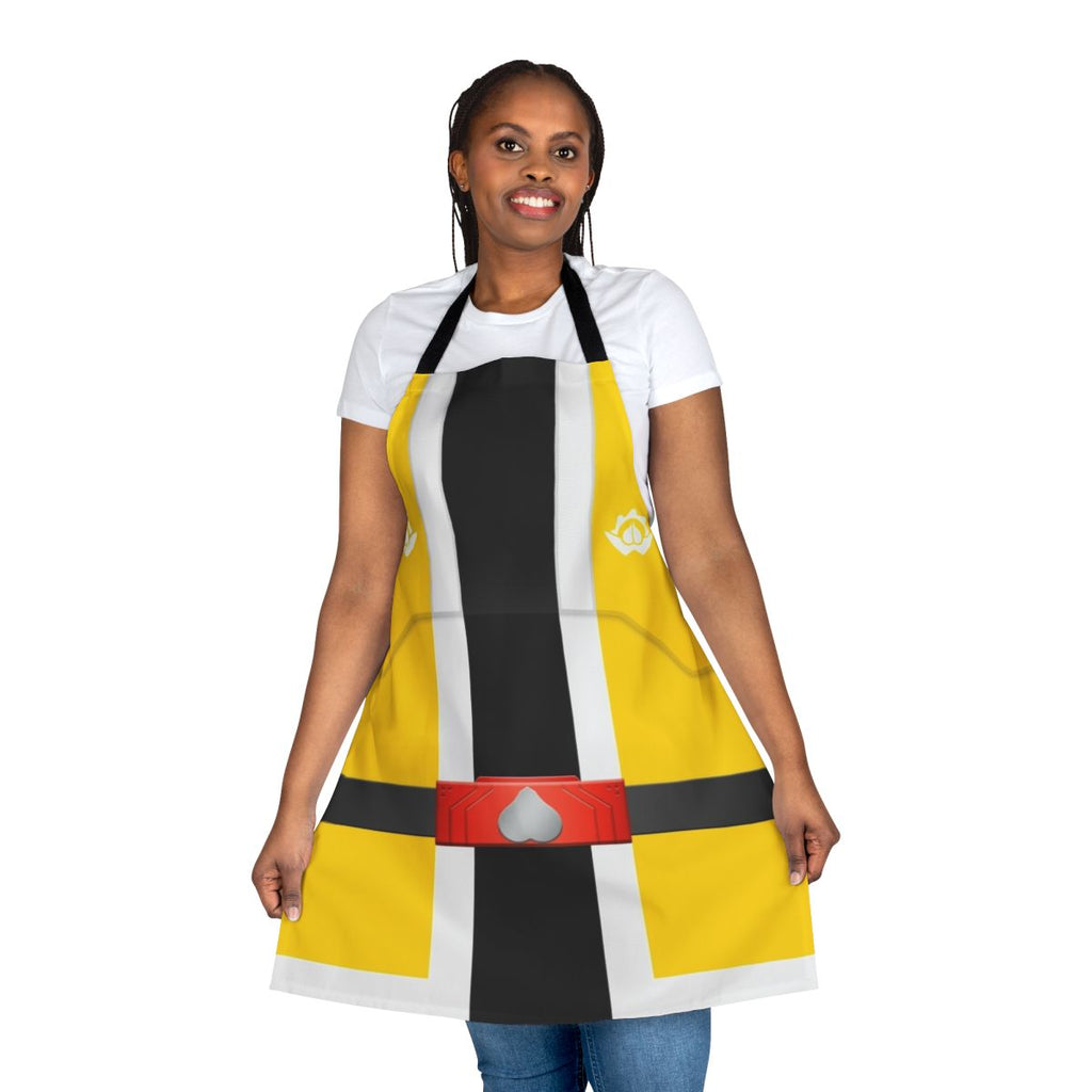 Onisister-themed apron featuring bold yellow and oni designs, perfect for Super Sentai fans