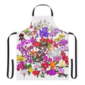 A digital photography image of a colorful orchid flower design on a high-quality apron.