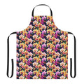 Colorful orchid flower print apron with adjustable neck and waist ties