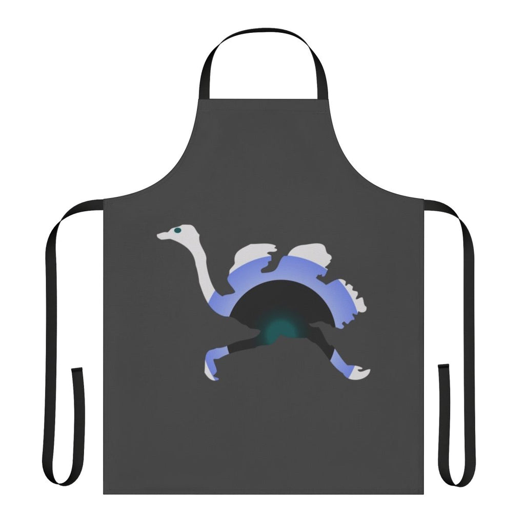 Colorful and abstract apron design featuring an ostrich, a legendary animal