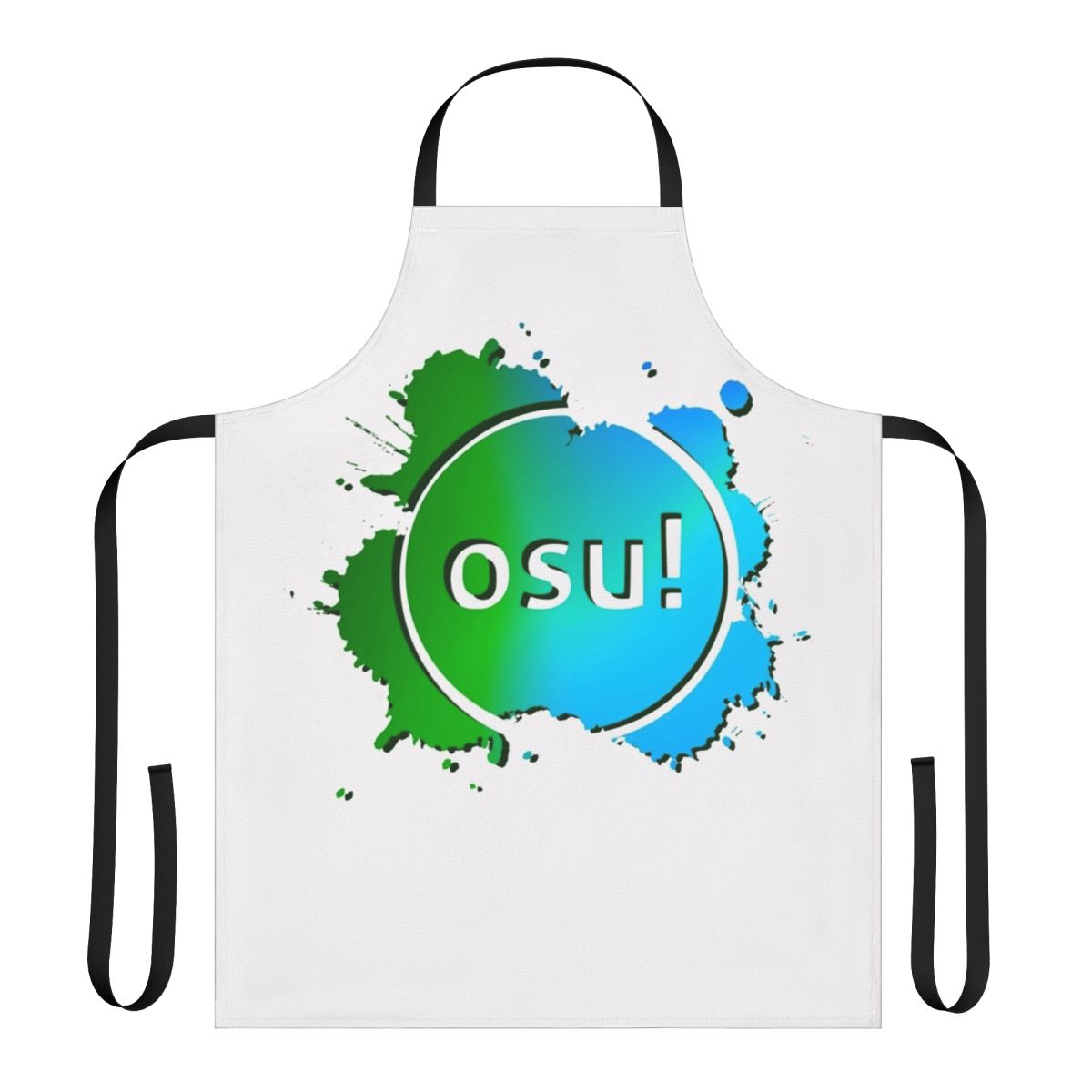 Osu-themed apron with blue and green design for avid gamers and anime enthusiasts