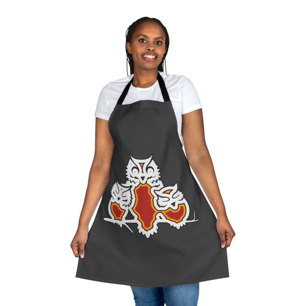 Vibrant, colorful apron featuring a abstract owl design - inspired by legendary animals and nature