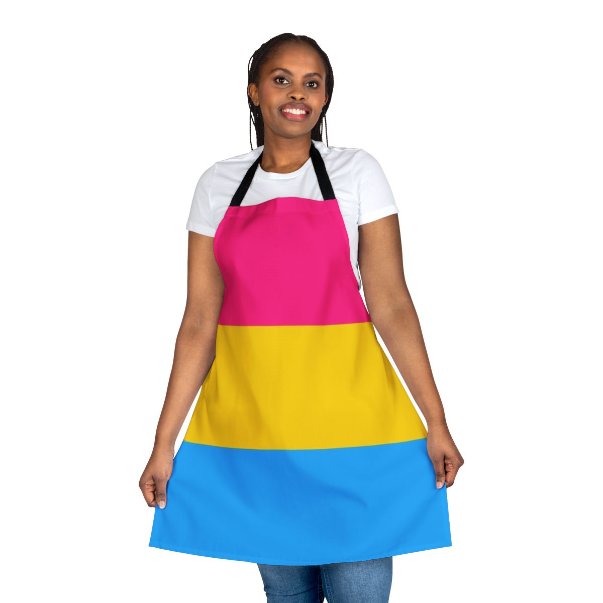 Pansexual pride flag printed on a high-quality apron for the kitchen