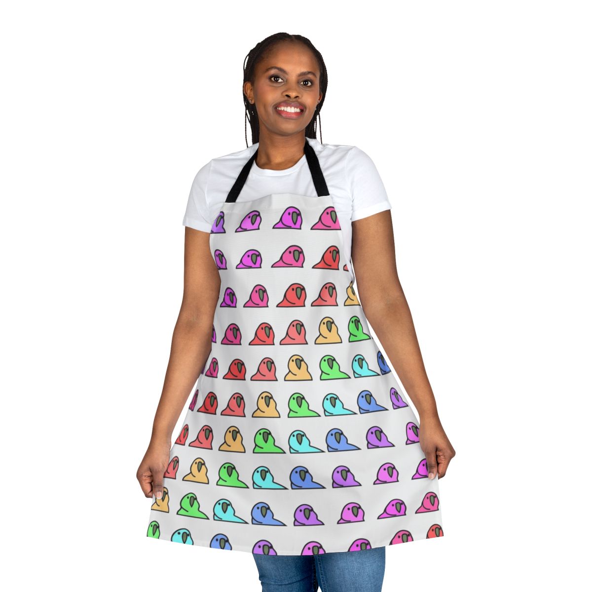 Colorful parrot conga party apron with vibrant pop art design