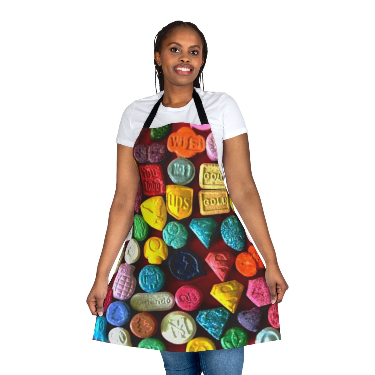 Colorful apron with psychedelic pattern and social media icons