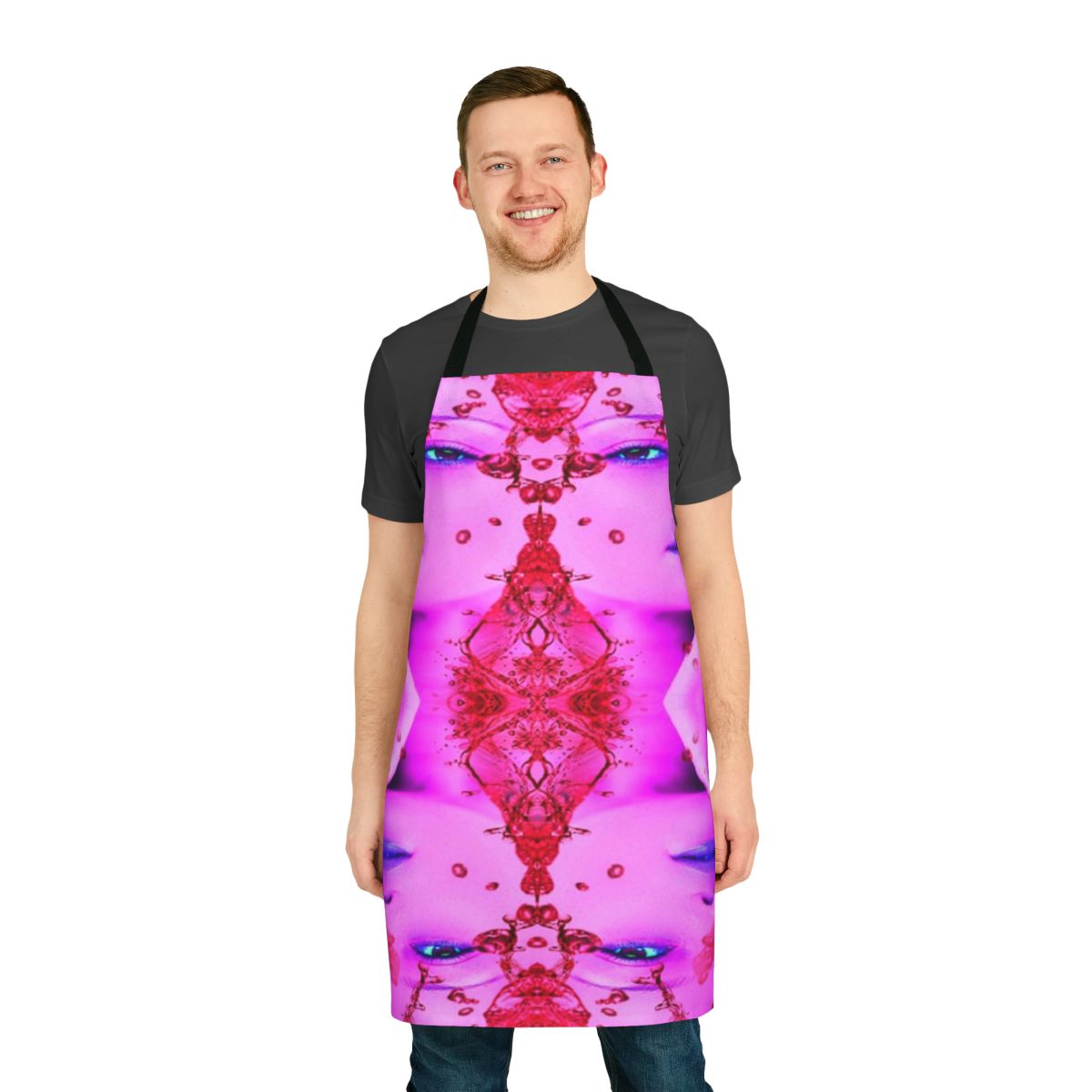 Vibrant, fantasy-inspired apron with abstract patterns and a colorful, contemporary design.