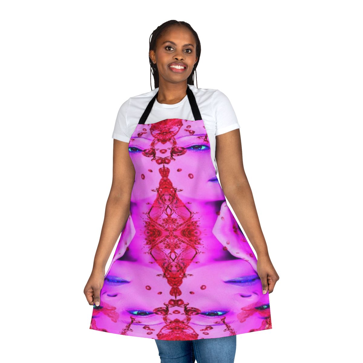 Vibrant, fantasy-inspired apron with abstract patterns and a colorful, contemporary design.