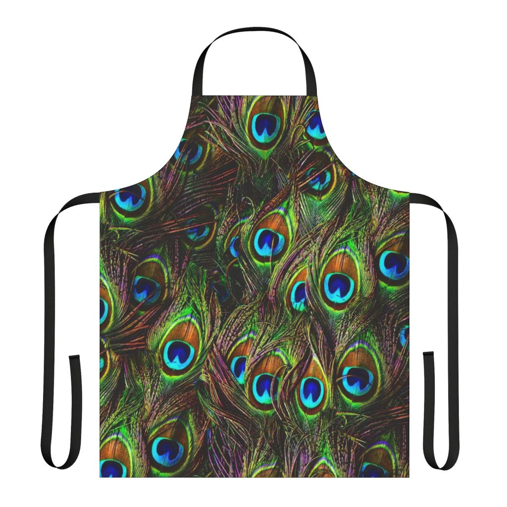 Colorful peacock feather pattern on a high-quality kitchen apron