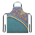 Persian-inspired tiles kitchen apron with blue and circle patterns