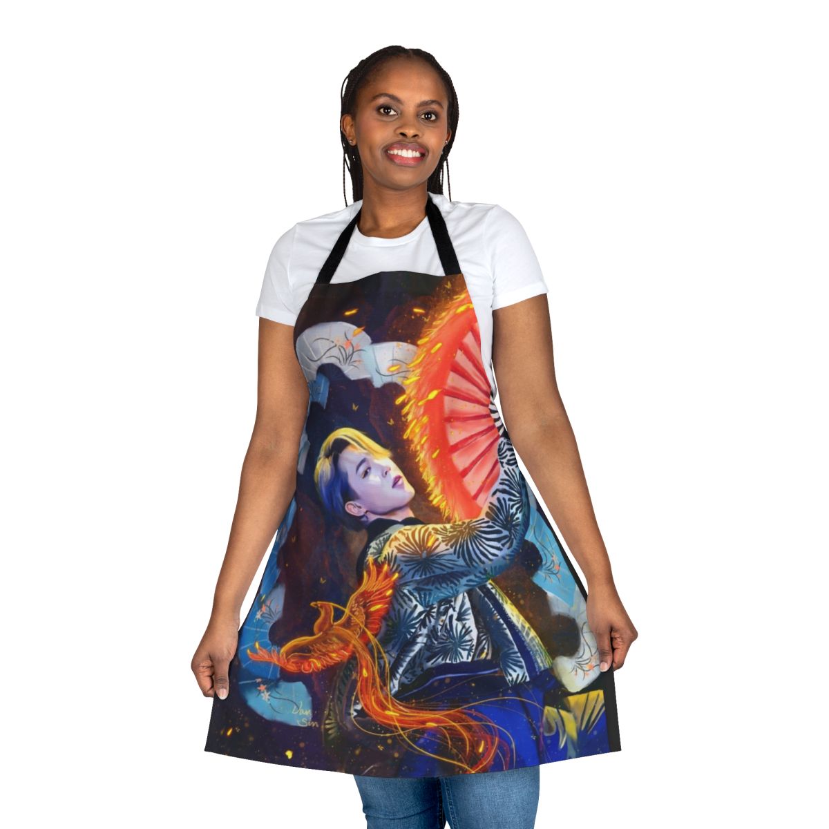 Stunning digital illustration of a golden phoenix on a stylish apron, perfect for BTS fans.