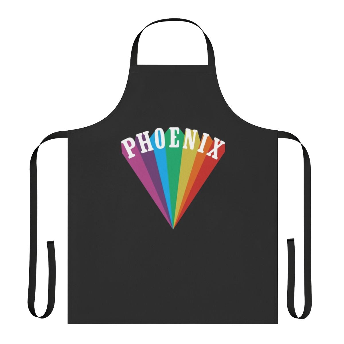 Colorful apron featuring the phoenix logo and design, inspired by the indie band Phoenix