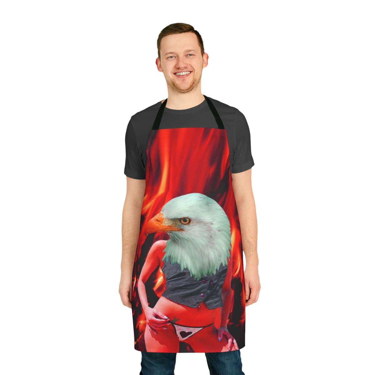 A colorful, patterned apron with a phoenix design, perfect for the kitchen, garden, or creative workspace.