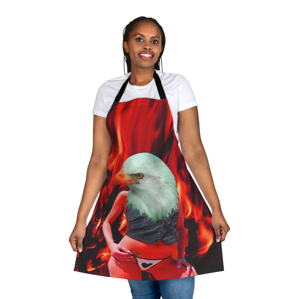 A colorful, patterned apron with a phoenix design, perfect for the kitchen, garden, or creative workspace.