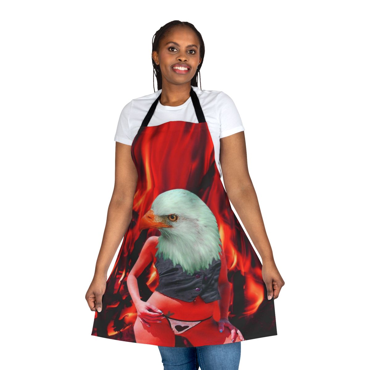 A colorful, patterned apron with a phoenix design, perfect for the kitchen, garden, or creative workspace.