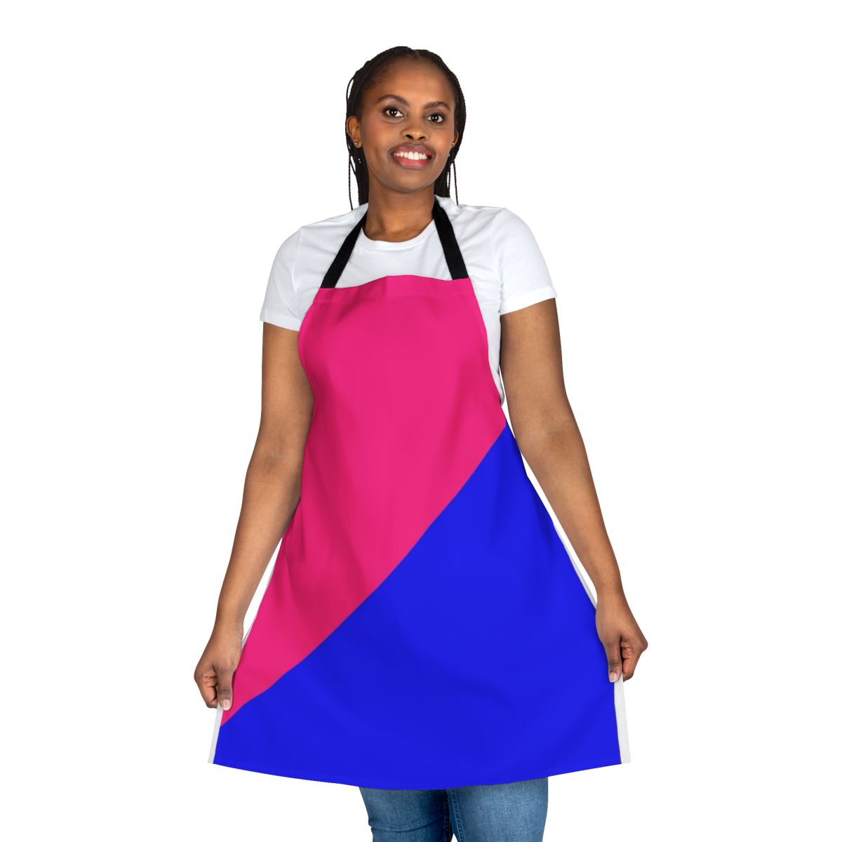 Colorful half and half apron in pink and blue colors