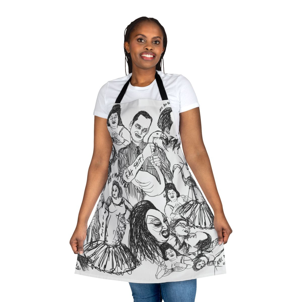 Colorful pink flamingo apron with a fun, retro design