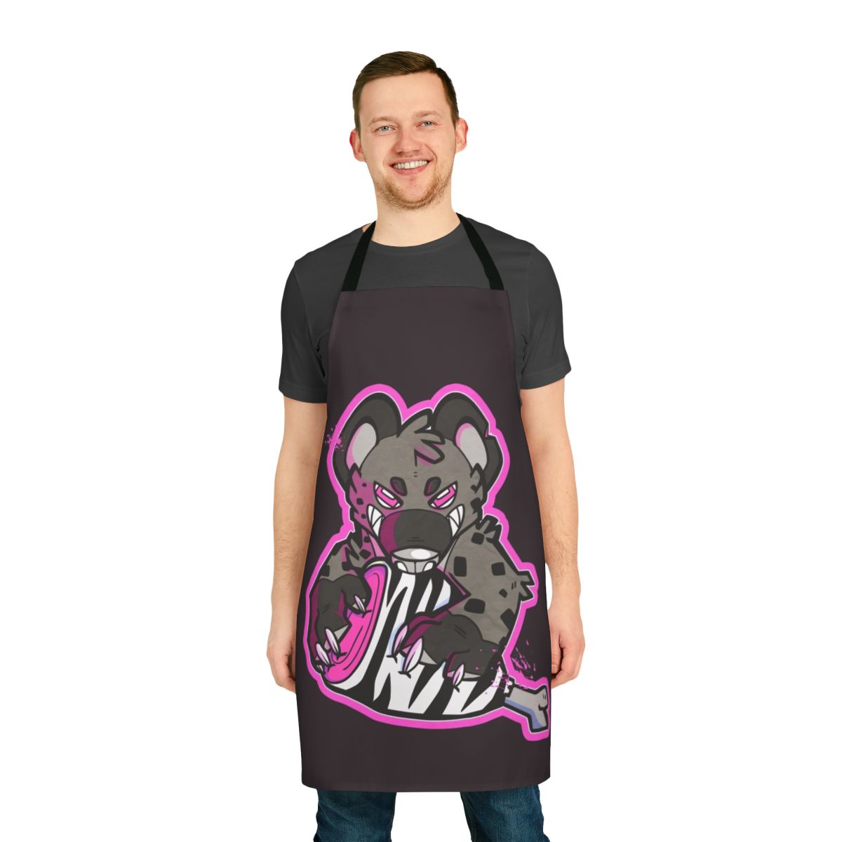 Pink apron with detailed anthropomorphic canine maw and sharp teeth design