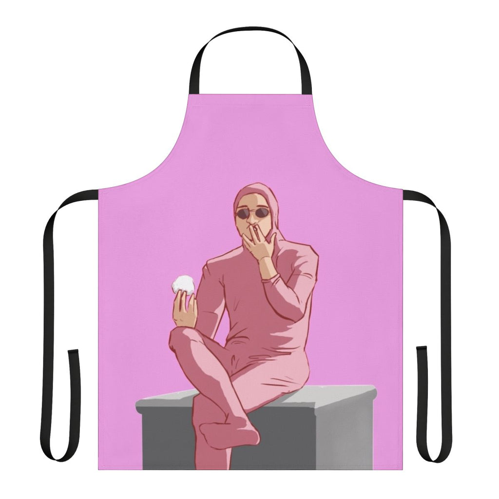 Pink Guy-inspired apron with rice ball design, perfect for fans of Filthy Frank and anime aesthetic
