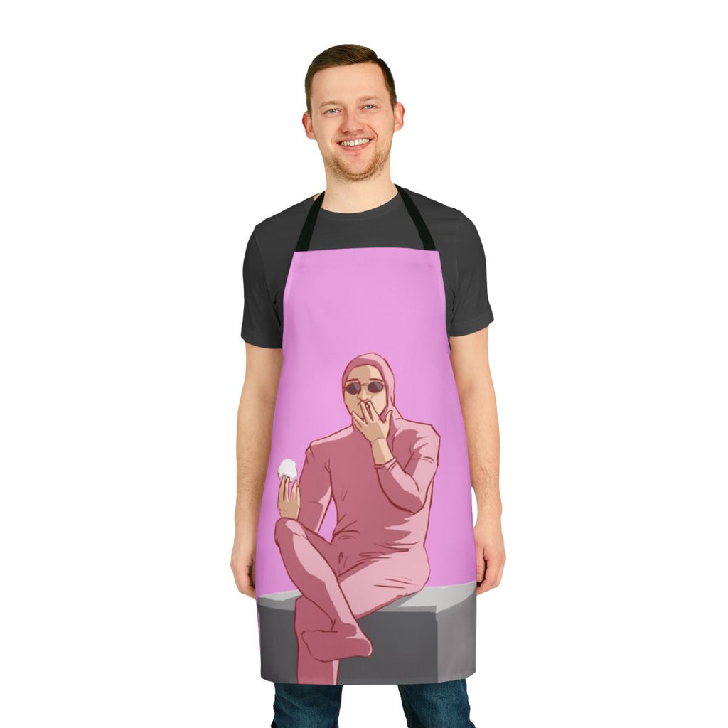 Pink Guy-inspired apron with rice ball design, perfect for fans of Filthy Frank and anime aesthetic