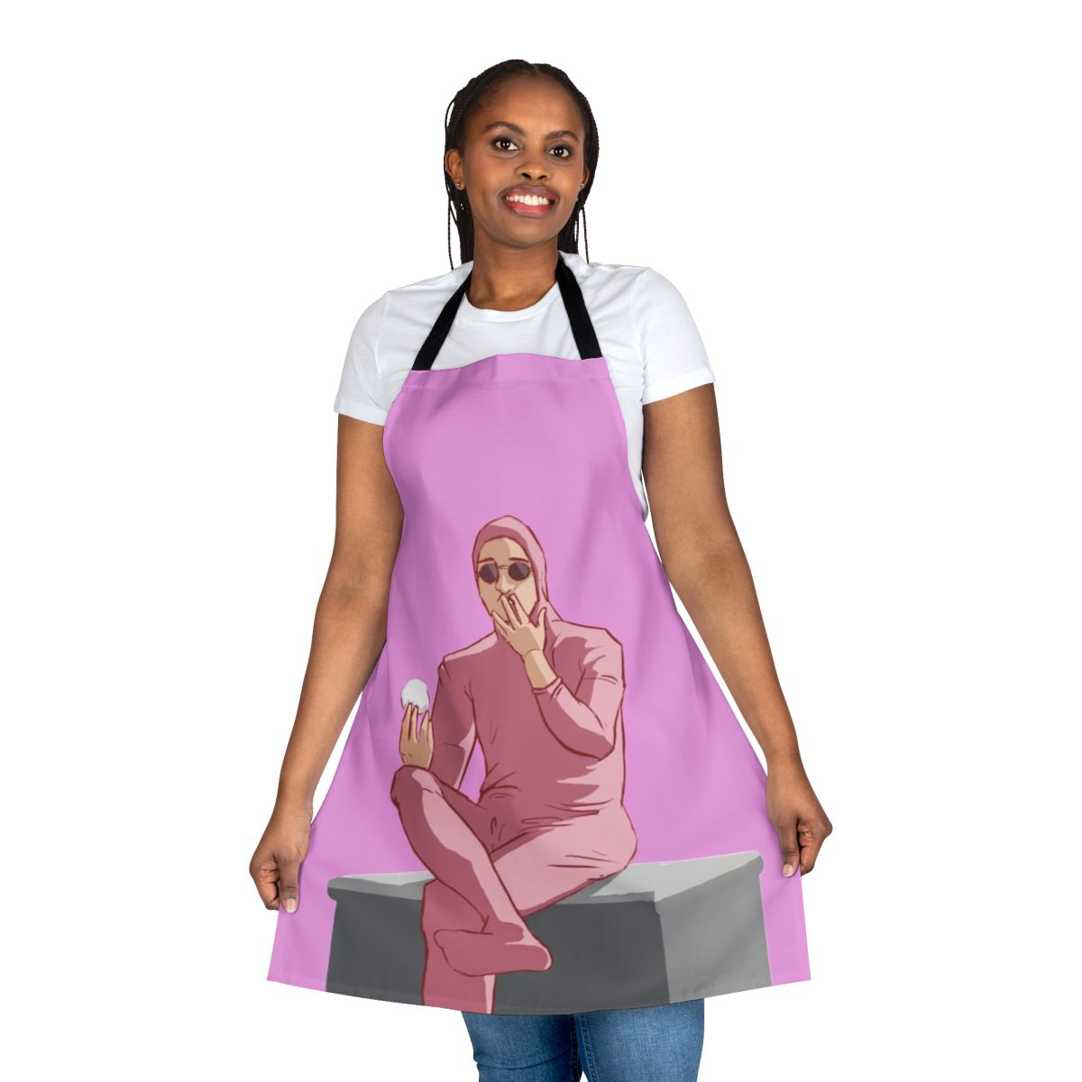 Pink Guy-inspired apron with rice ball design, perfect for fans of Filthy Frank and anime aesthetic