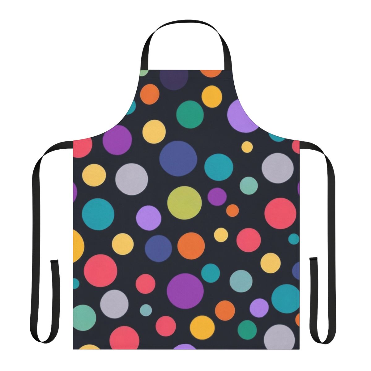 Colorful polka dot pattern on a dark background apron