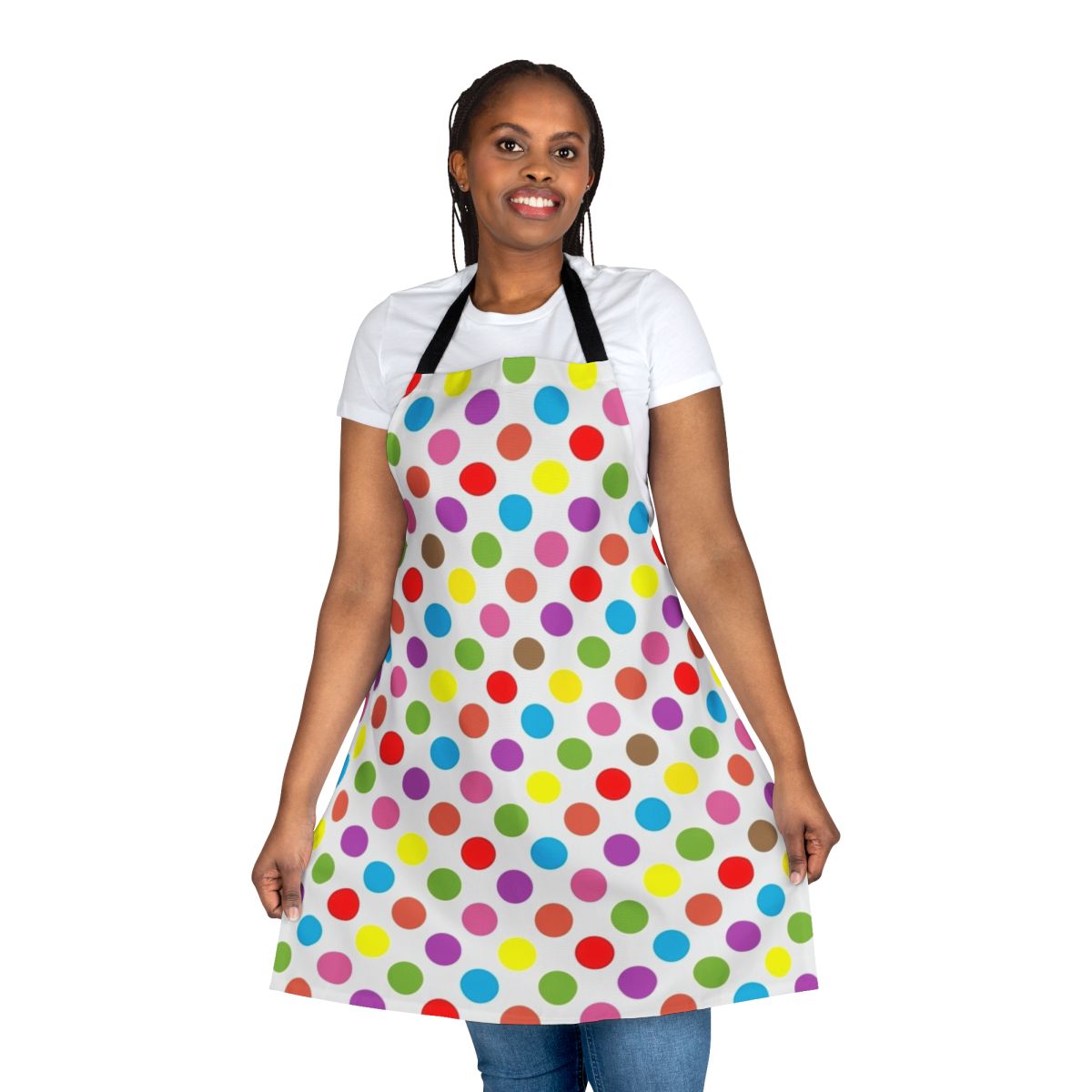 Colorful polka dot apron in rainbow colors