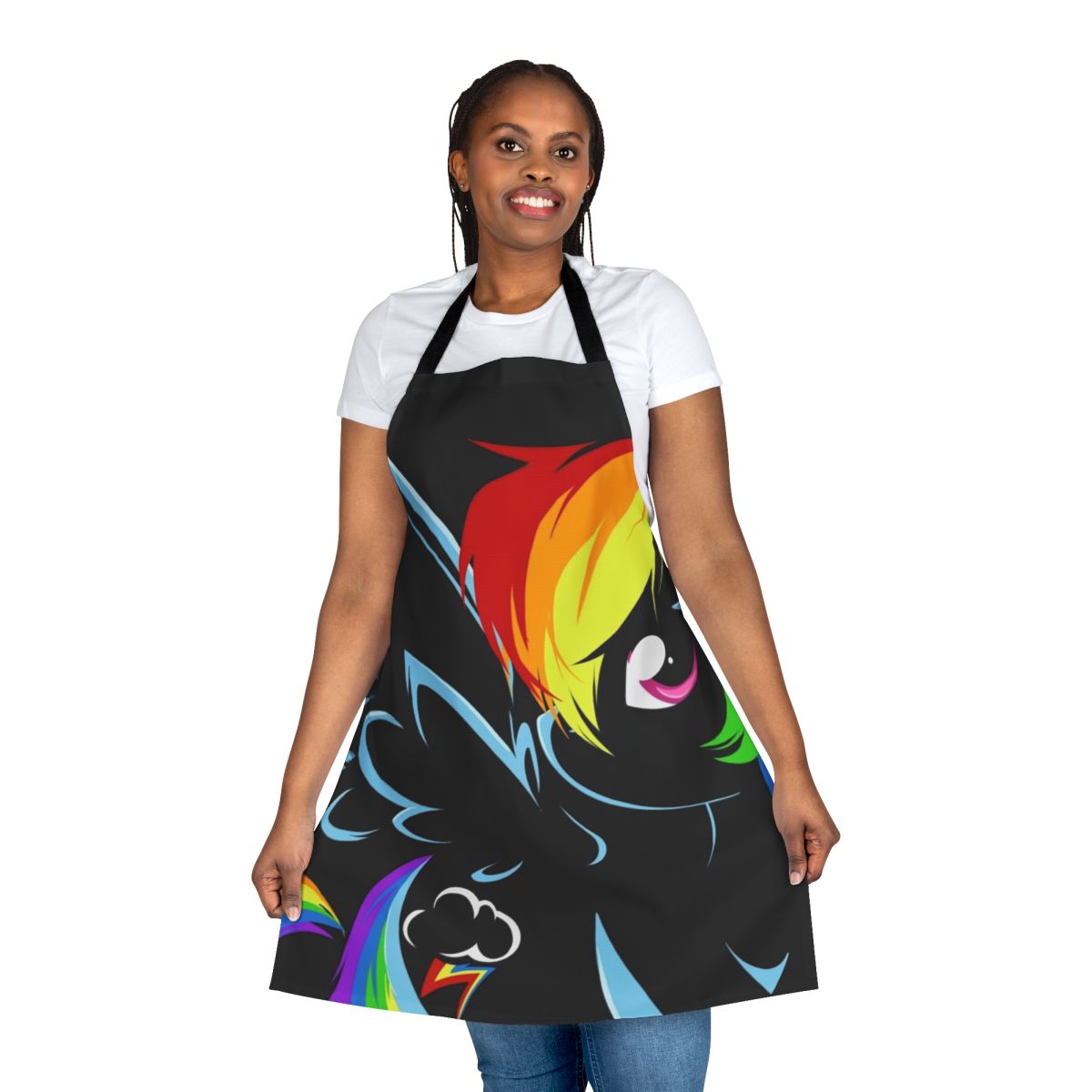 Colorful apron featuring a rainbow-themed pony design