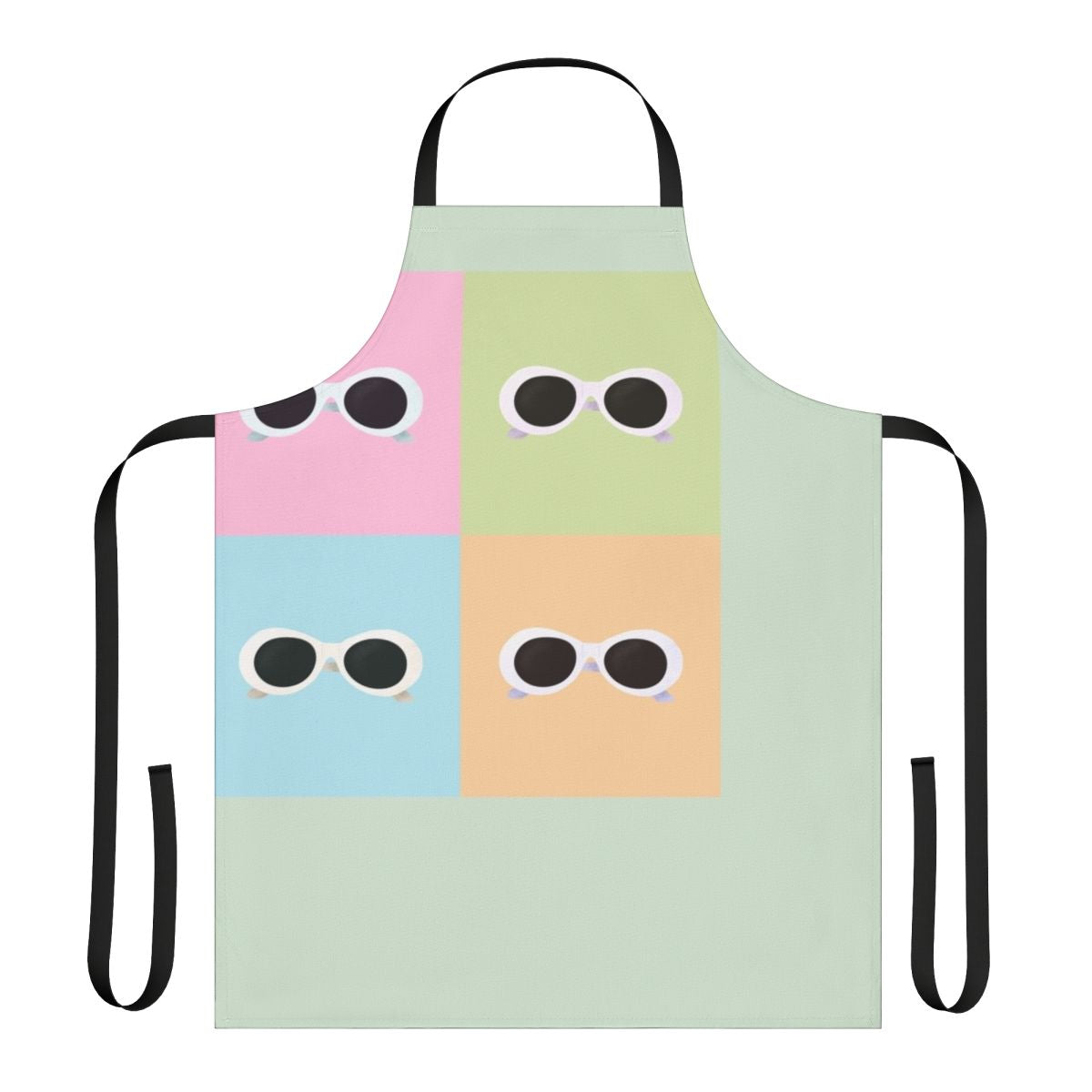 Colorful apron featuring a pop art design reminiscent of David Rose's iconic sunglasses from the TV show Schitt's Creek