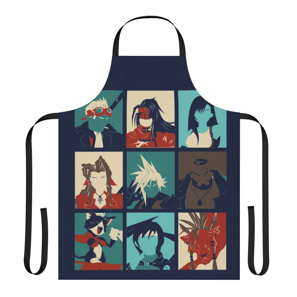 Colorful pop art style apron inspired by the characters and themes of the iconic video game Final Fantasy 7