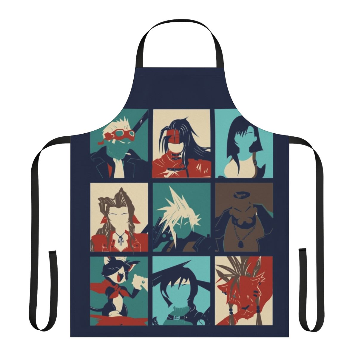 Colorful pop art style apron inspired by the characters and themes of the iconic video game Final Fantasy 7