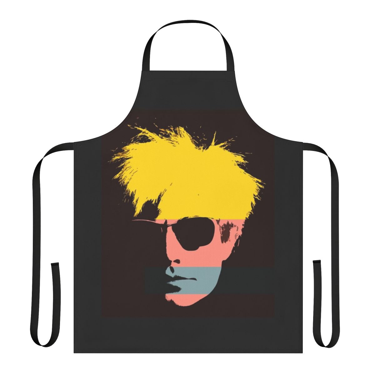 Colorful pop art apron featuring a stencil-inspired design reminiscent of Andy Warhol's iconic work