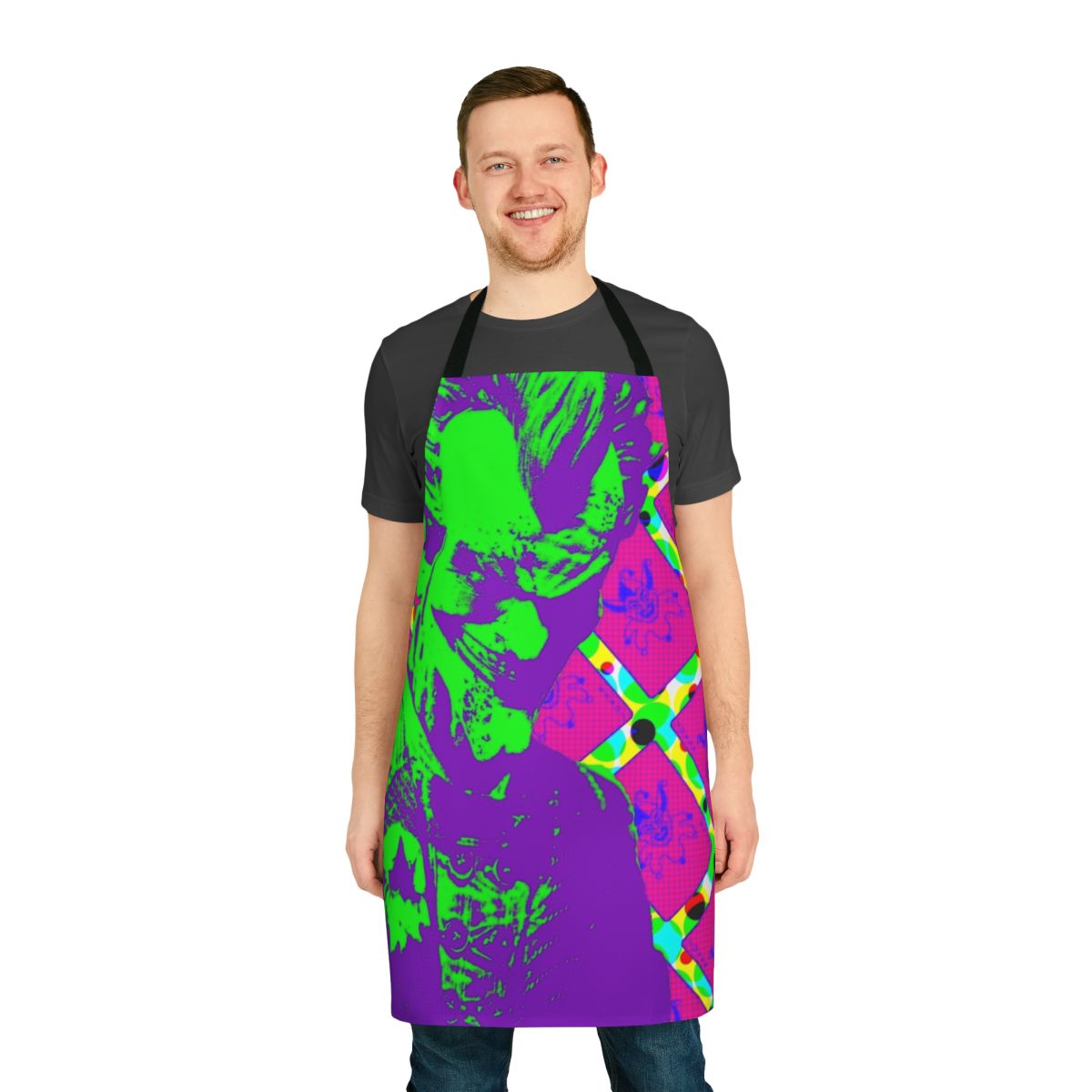 Psychedelic and vibrant pop art inspired apron featuring the clown prince of crime