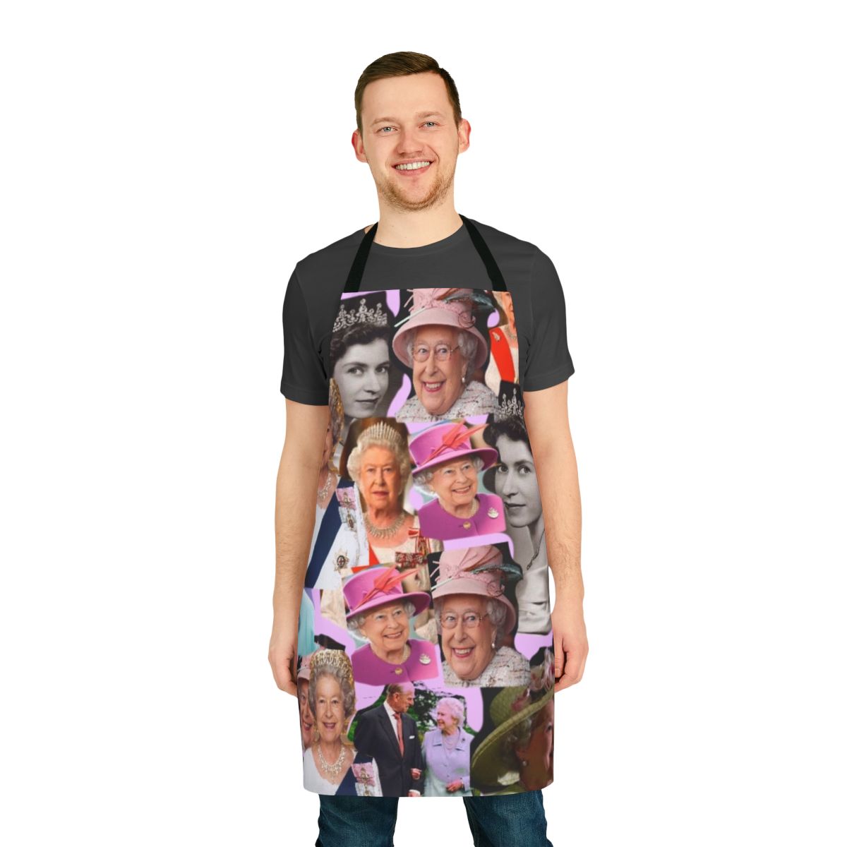 Colorful pop art portrait of Queen Elizabeth II on a high-quality kitchen apron