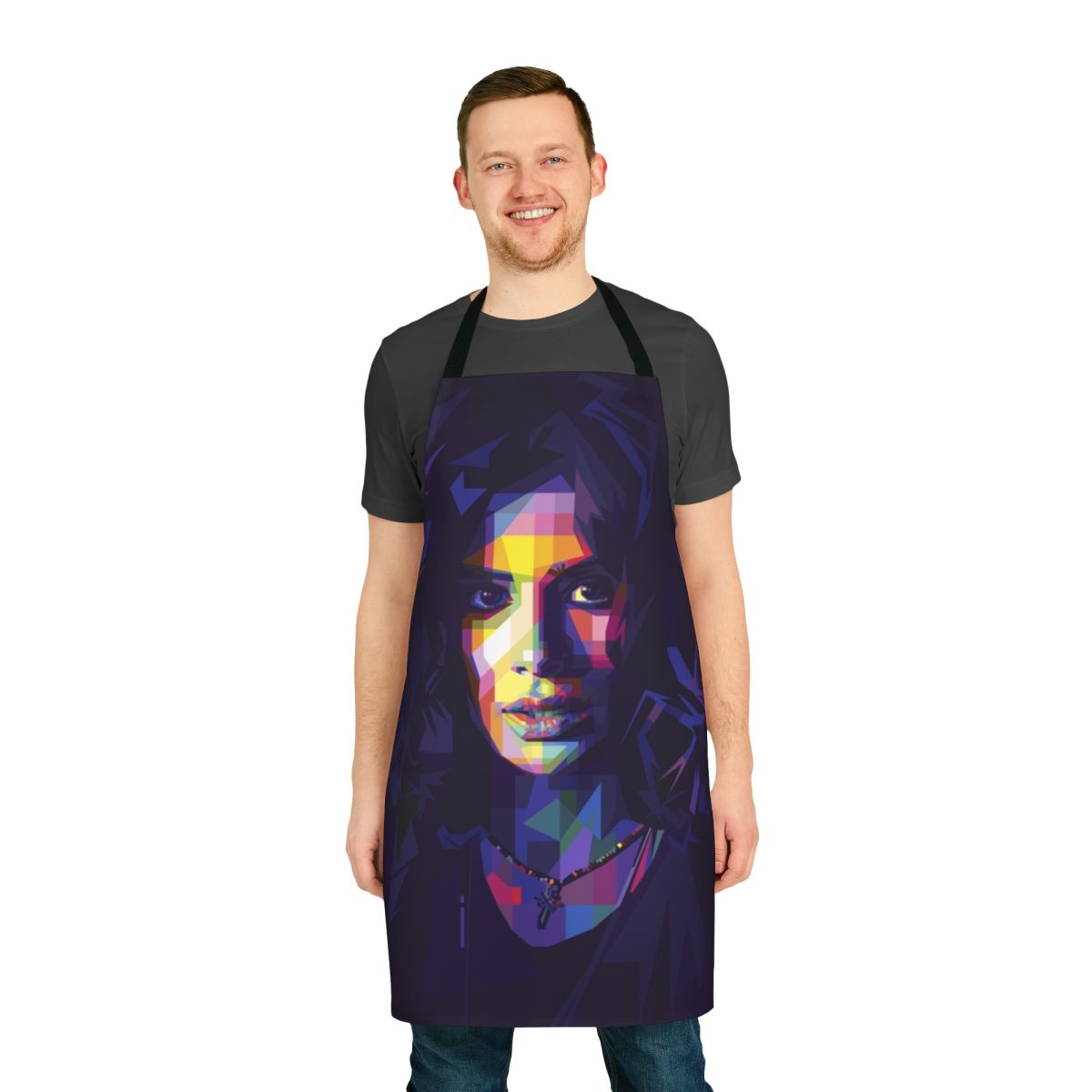 Colorful pop art style apron featuring the character Crazy Jane from the DC series Doom Patrol