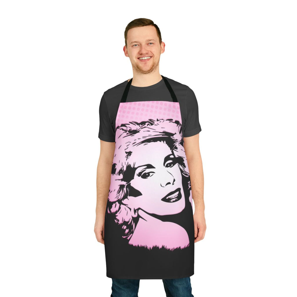 Colorful pop art-style apron featuring the likeness of renowned comedian Joan Rivers
