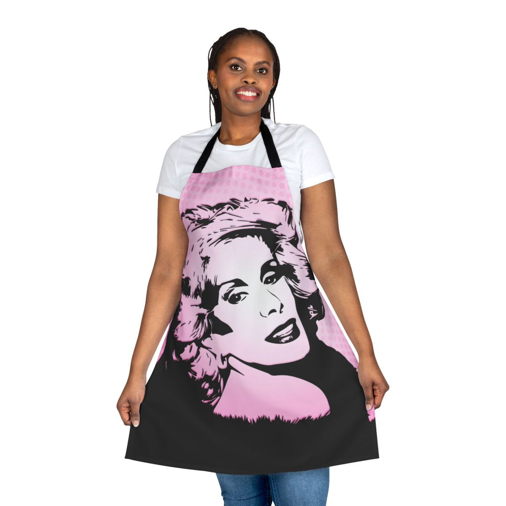 Colorful pop art-style apron featuring the likeness of renowned comedian Joan Rivers