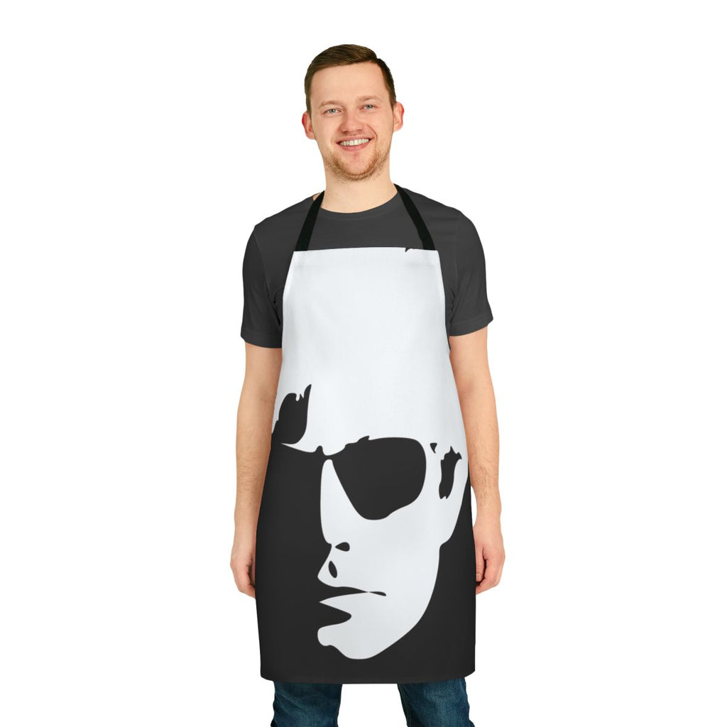 Colorful retro-style apron with Andy Warhol-esque pop art patterns