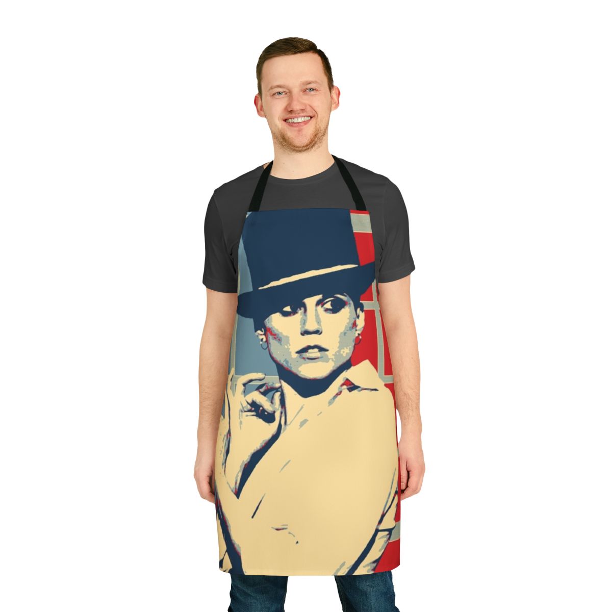 Colorful pop art style apron with jazz and music motifs