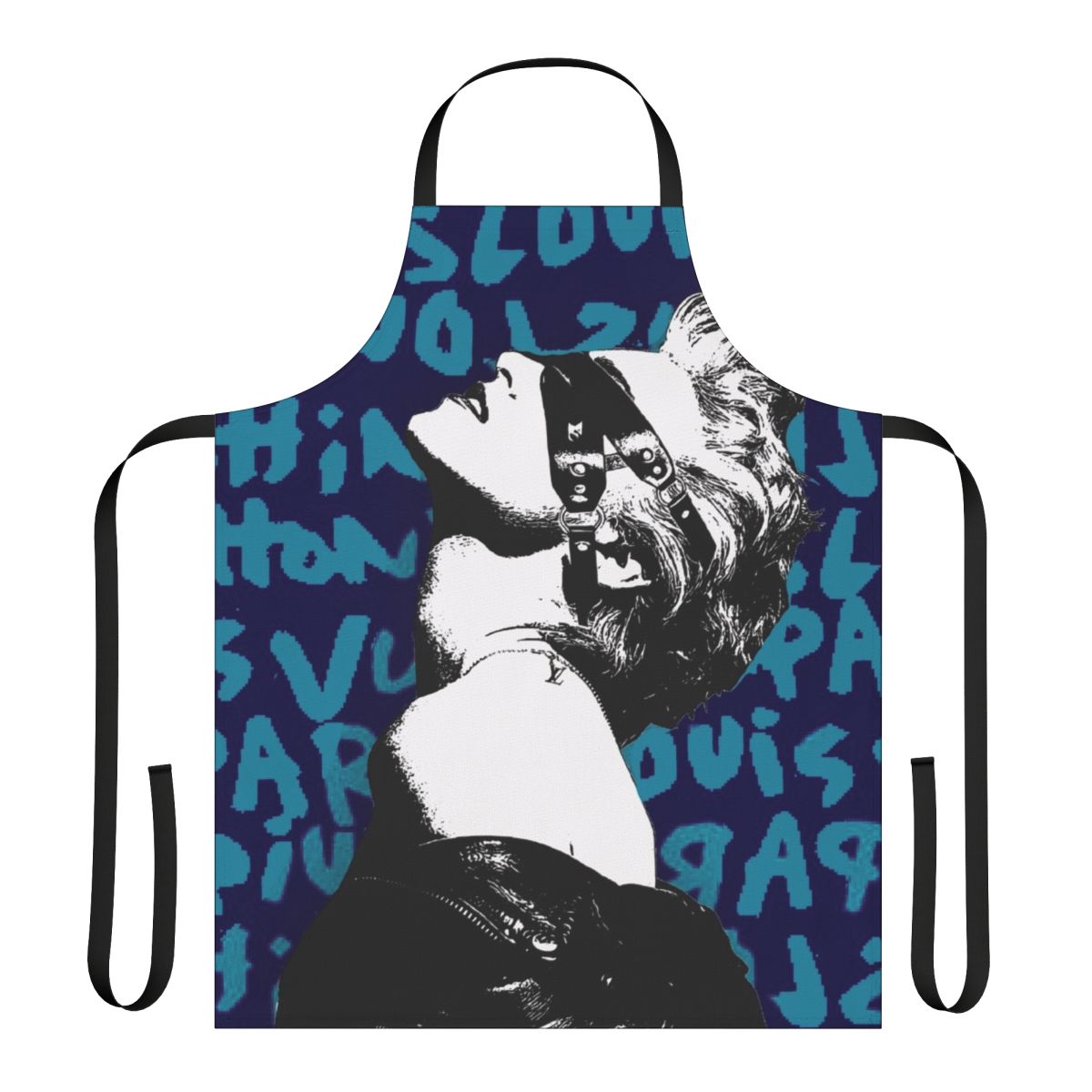 Colorful pop art style apron with portrait imagery and remix text