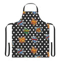 Colorful comic book-style pop art design featuring superheroes on a modern apron