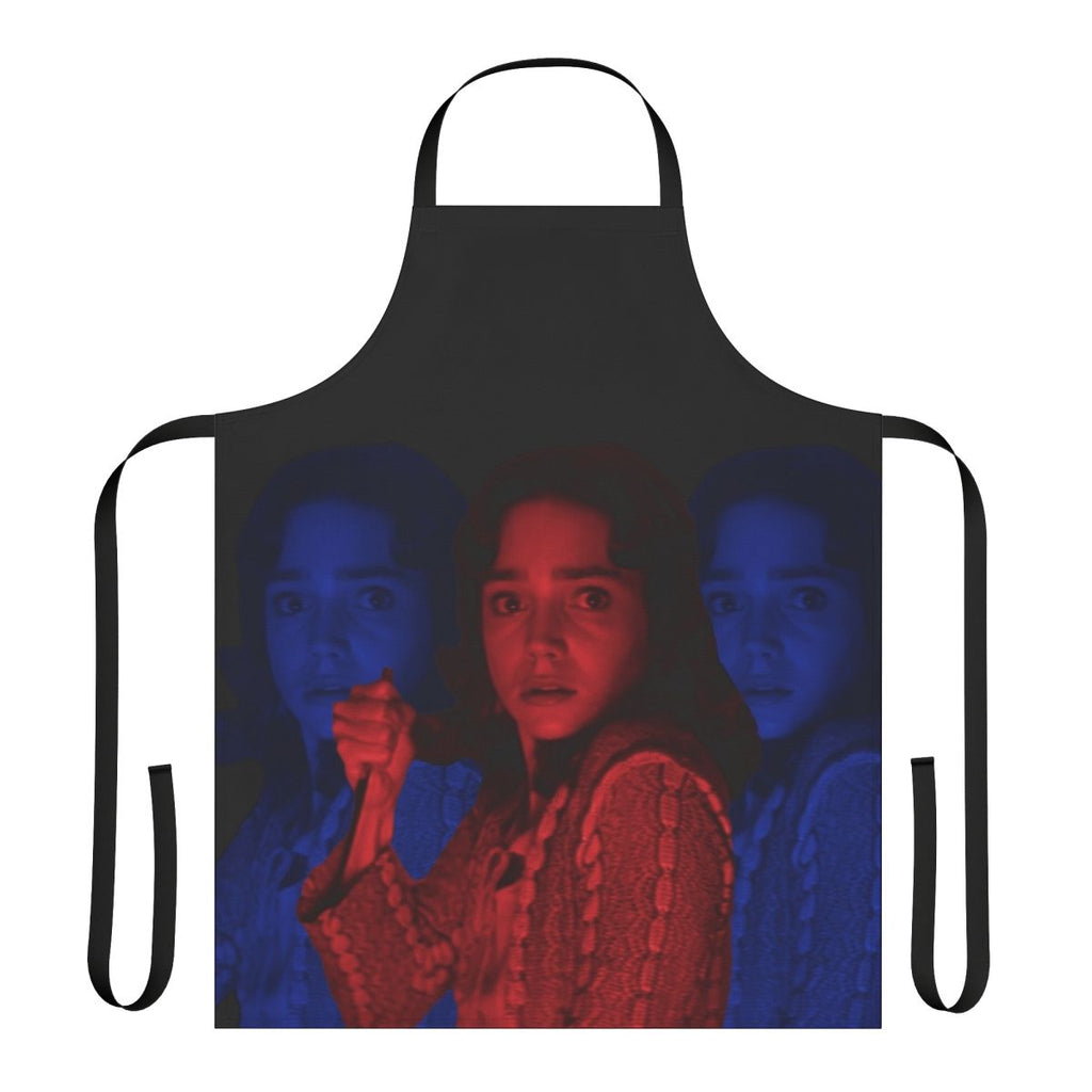Colorful pop art-style apron featuring imagery from the classic Italian horror film Suspiria