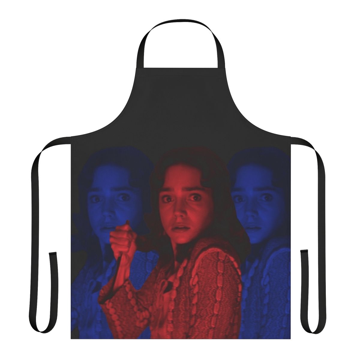 Colorful pop art-style apron featuring imagery from the classic Italian horror film Suspiria
