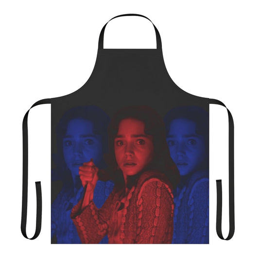 Colorful pop art-style apron featuring imagery from the classic Italian horror film Suspiria