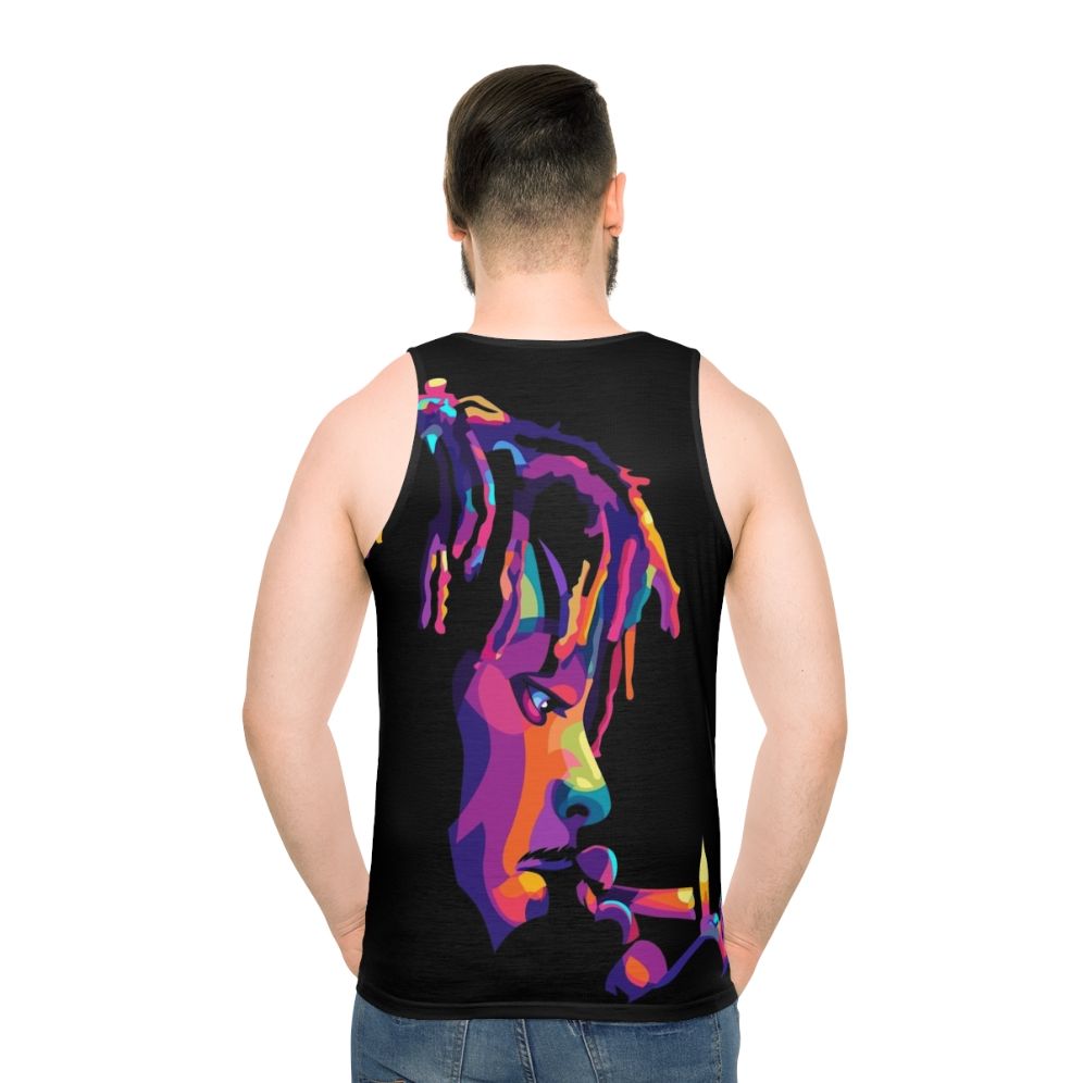 Vibrant pop art unisex tank top with "Legend Never Die 999" design