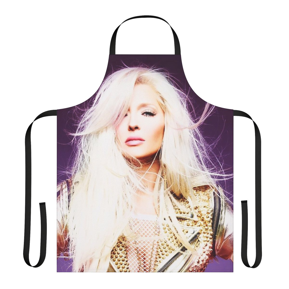 Colorful pop culture-inspired apron with dancing and music elements