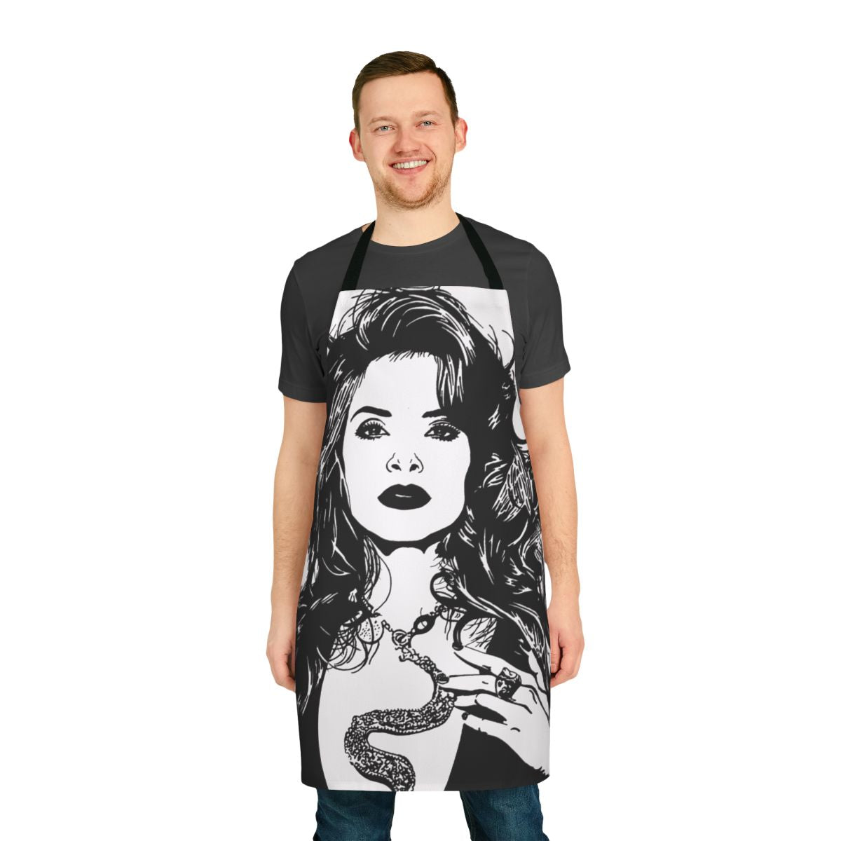 Colorful apron featuring a pop art design inspired by Mexican singer Gloria Trevi