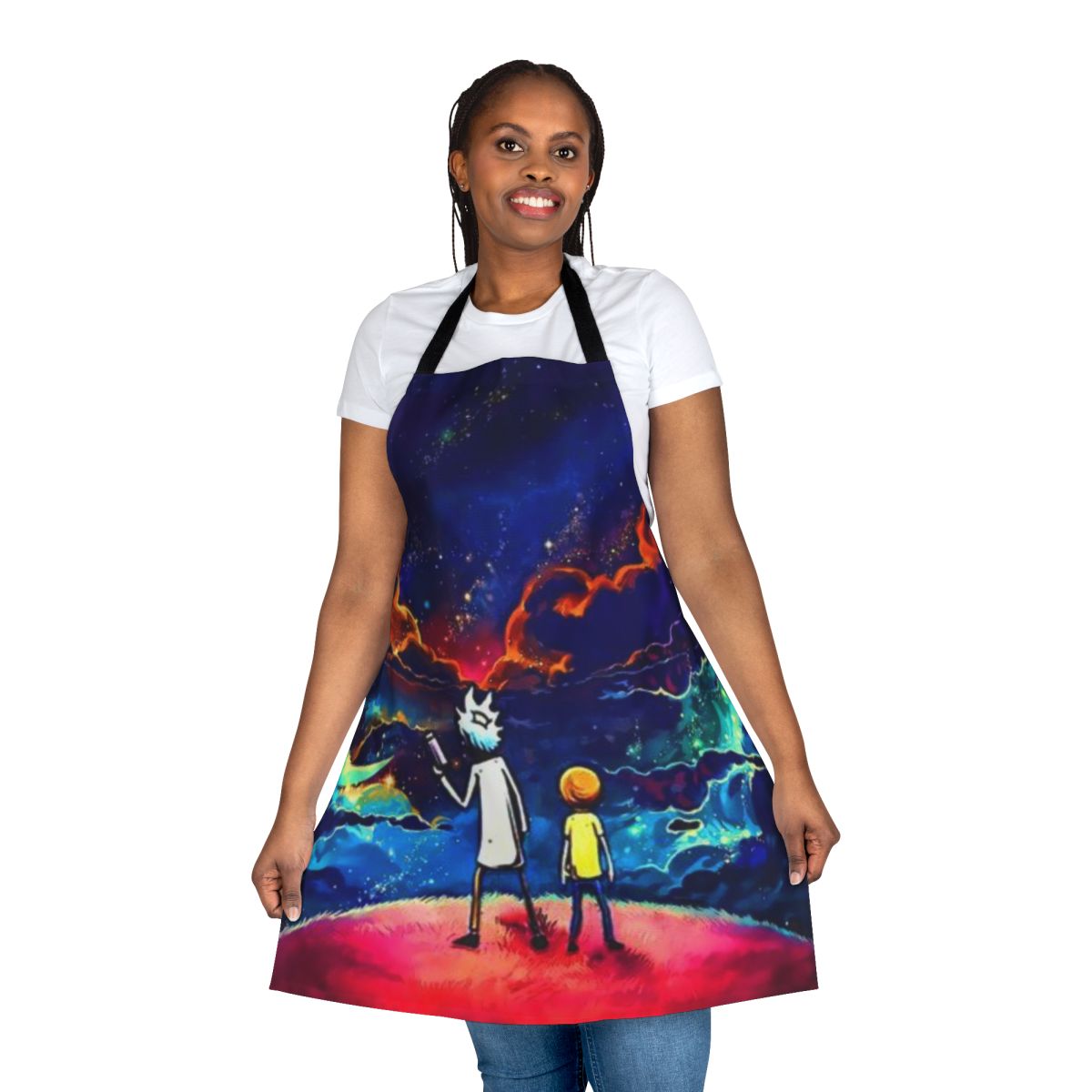 Colorful abstract art apron featuring a playful pop culture design