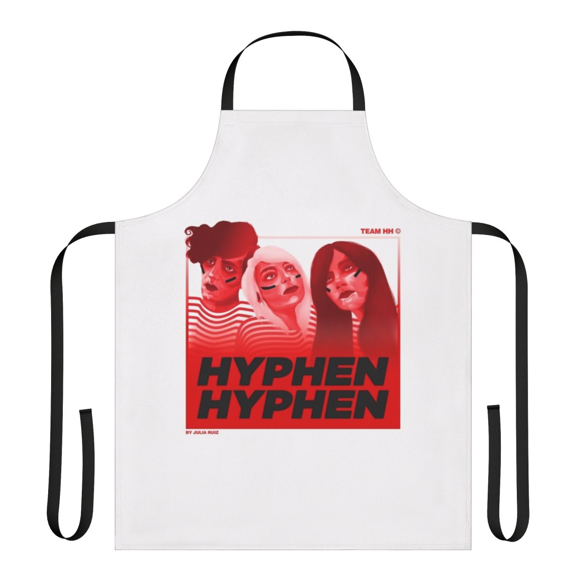 Colorful apron featuring a pop music fan illustration in a French style