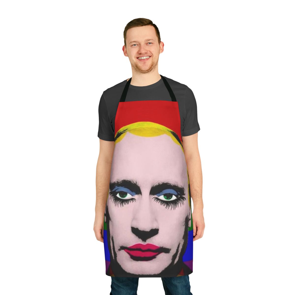Colorful apron featuring a pride flag design
